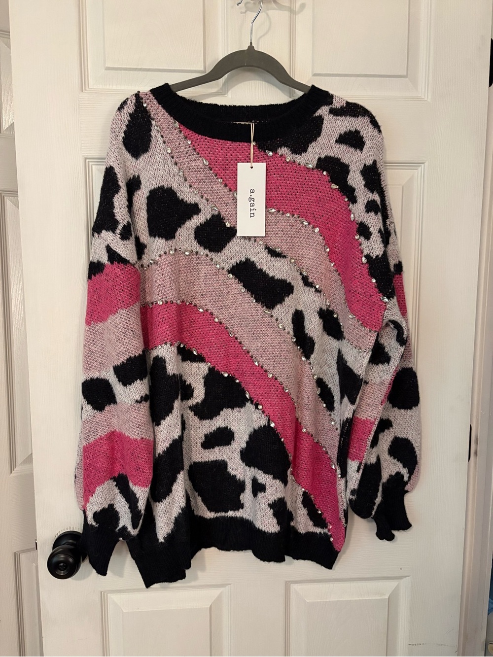Pink & Black Animal-Print Crewneck Sweater